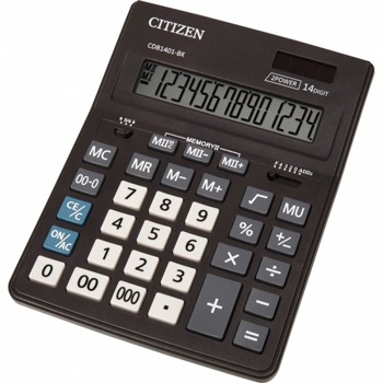 Калкулатор Citizen CMB-1401BK, 14-цифрен едноредов LCD дисплей, настолен, корен квадратен, десетичен селектор, закръглящ селектор, функция на паметта с 4 клавиша: MR, MC, M +, M-, автоматично изключване, черен image