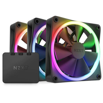 Вентилатори 120mm NZXT F120 RGB Triple Pack Black (RF-R12TF-B1), 4-pin PWM, 3 броя, контролер, 1800 rpm, черни, RGB подсветка | JAR Computers NZXT F120 RF-R12TF-B1