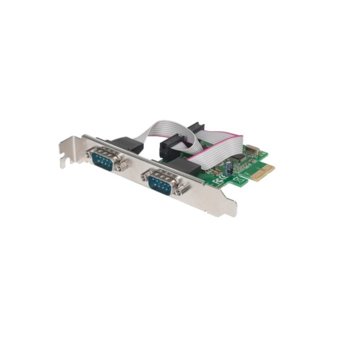 Контролер Manhattan 152082, от PCI-Express 1.1 x1(м) към 2x RS232(DB9)(ж), до 2.5Gbps | JAR Computers Manhattan Serial PCI Express Card 152082
