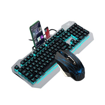 Комплект клавиатура и мишка Aula T101, гейминг, подсветка, оптична мишка (2400 dpi), USB, сив/черен image