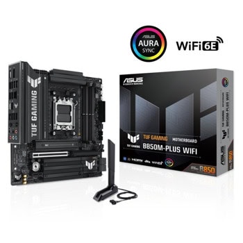 Дънна платка Asus TUF Gaming B850M-PLUS Wi-Fi, B850, AM5, DDR5, PCI-E 5.0 (DP&HDMI), 4x SATA 6Gb/s, 3x M.2 slots, 3x USB 3.2 Gen 2 Type-A, 1x USB 3.2 Gen 2x2 Type-C, Wi-Fi 6E, Bluetooth 5.3, 2.5GbE LAN, Micro ATX | JAR Computers Asus TUF Gaming B850M Plus Wi-Fi
