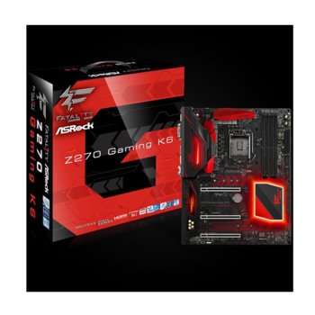 Дънна платка ASRock Fatal1ty Z270 Gaming K6, Z270, LGA 1151, DDR4, PCI-E (HDMI/DVI/VGA)(Quad SLI/3 Way CFX), 6x SATA 6.0Gb/s, 2x Ultra M.2 Sockets, 4x USB 3.0, 2x USB 3.1(1x TypeC), ATX | JAR Computers ASRock Z270 Gaming K6