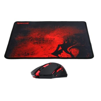 Мишка Redragon M601-BA в комплект с подложка за мишка, гейминг, оптична (3200 dpi), 5 програмируеми бутона, LED подсветка, USB, черна | JAR Computers Redragon M601-BA