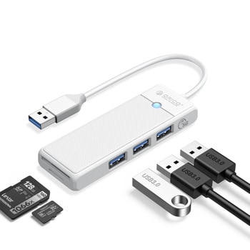 USB Хъб Orico PAPW3AT-U3-015-WH, 5 порта, от USB Type-A, към 3x USB 3.0 Type-А, слот за MicroSD карта, слот за SD карта, бял | JAR Computers usb хъб orico usb 3.0 hub to 3 x usb 3.0 sd tf