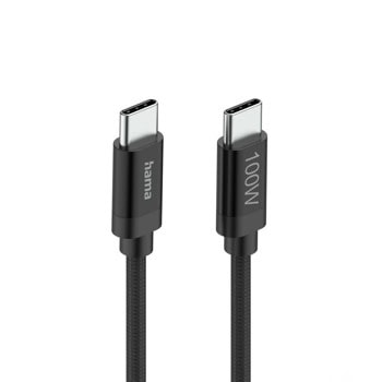 кабел hama fabric usb-c m to usb-c m 100 w 1.5 m