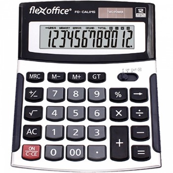 Калкулатор Flex Office FO-CAL01S, 12-цифрен LCD дисплей, настолен, обикновен процент, клавиши памет, сребрист image