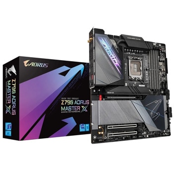 Дънна платка Gigabyte Z790 AORUS MASTER X (rev 1.0), Z790, LGA1700, DDR5, PCIe 5.0 (DP), 5x M.2, 4x SATA 6Gb/s, 2x USB 3.2 Gen 2x2, 7x USB 3.2 Gen 2 Type-A, Wi-Fi 7, 10GbE LAN, E-ATX | JAR Computers Gigabyte Z790 AORUS MASTER X (r 1.0)