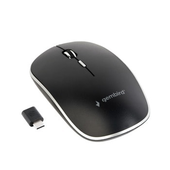 Мишка Gembird MUSW-4BSC-01, оптична (1600 dpi), безжична, черна, USB-C приемник image