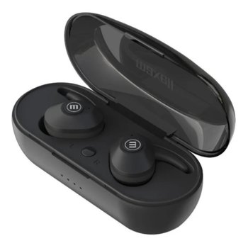 Слушалки Maxell MINI DUO EB-BT, безжични, микрофон, с докинг кутия, време на работа 3 часа, Bluetooth 5.0, черни | JAR Computers Maxell MINI DUO EB-BT
