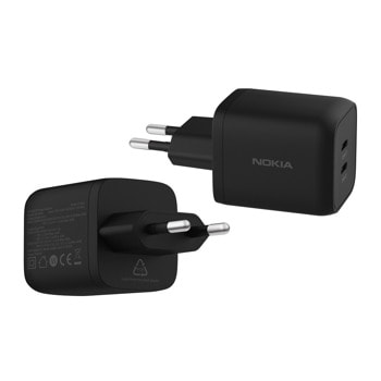 Зарядно устройство Nokia 8P00000273, от контакт към 2x USB-C(ж), черно, 65W | JAR Computers Зарядно устройство Nokia 8P00000273