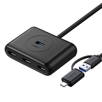 USB Хъб Ugreen USB-C Docking Station Hub 100W PD, 4 порта, от USB Type-C към 4x USB 3.0 Type-A, 5000 Mbit/s, черен | JAR Computers Ugreen USB-A & USB-C 3.0 Hub 4-port 40850