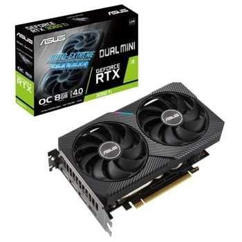 Видео карта Nvidia GF RTX 3060 Ti, 8GB, Asus Dual V2 Mini OC, PCI-E 4.0, GDDR6, 256-bit, DisplayPort, HDMI, LHR | JAR Computers Asus DUAL GeForce RTX 3060 Ti V2 MINI OC Edition