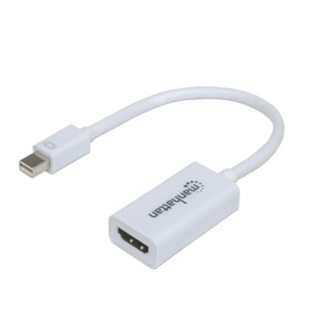 Преходник Manhattan, от Mini DisplayPort(м) към HDMI(ж), бял | JAR Computers Manhattan Mini DP to HDMI white