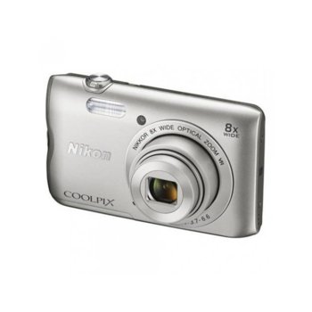 Nikon CoolPix A300 (сребрист) + Case Logic + 8 GB