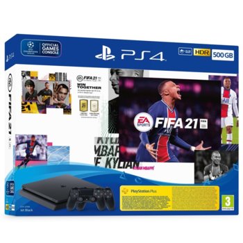 Конзола PlayStation 4 Slim 500GB в комплект с FIFA 21 и DualShock 4, черна | JAR Computers PS4 Slim 500GB + FIFA 21 + DS4