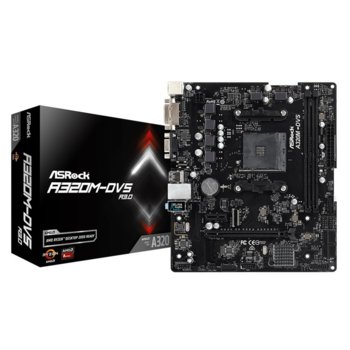Дънна платка ASRock A320M-DVS R3.0, A320, AM4, DDR4, PCI-E (DVI), 4x SATA 6.0 Gb/s, 1x USB 3.1 Gen1, Micro ATX | JAR Computers ASRock A320M-DVS R3.0