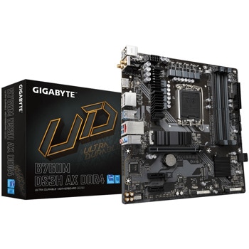 Дънна платка GIGABYTE B760M DS3H AX, B760, LGA1700, DDR4, PCIe 4.0, (DP&HDMI), 4x SATA 6Gb/s, 2x M.2, 5x USB 3.2 Gen 2 Type-C, Micro ATX | JAR Computers Gigabyte B760M DDR4 LGA1700 GA-MB-B760M-DS3H-AX-D4