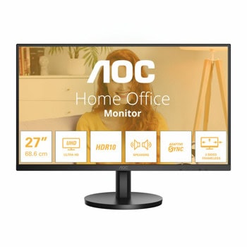Монитор AOC U27B3A, 27" (68.58cm) IPS панел, 4К/UHD, 4ms, 20 000 000:1, HDR10, 350cd/m2, DisplayPort, HDMI | JAR Computers AOC U27B3A
