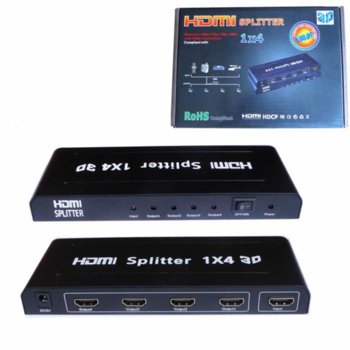 Видео сплитер, HDMI сплитер 1 вход - 4 изхода, Full HD 1080P 3D | JAR Computers SPLITTER HDMI 4PORTS