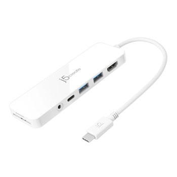 Докинг станция j5create JCD373, от USB-C към 1x USB-C(PD), 2x USB-A, 1x HDMI, 1x AUX, 1x SD/MicroSD четец, бяла | JAR Computers j5create JCD373