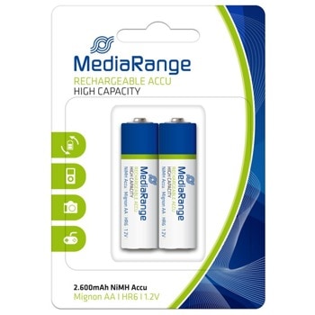Акумулаторна батерия MediaRange High Cap. MRBAT123, HR6, 1.2V, 2600 mAh, NiMH, 2 броя | JAR Computers BATTERY MEDIARANGE HIGH CAP. MRBAT123