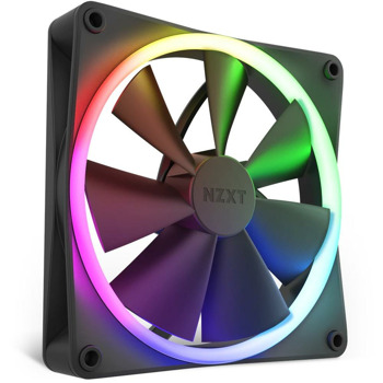 Вентилатор 140mm, NZXT F140 RGB Black (RF-R14SF-B1), 4-pin PWM, 1800 rpm, RGB подсветка, черен | JAR Computers NZXT F140 RGB Black RF-R14SF-B1