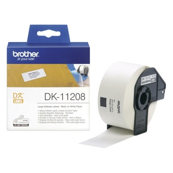 Лента за етикетен принтер Brother тип DK, черно върху бяло, 38mm x 90mm, 400 бр, PN: DK-11208 | JAR Computers ЛЕНТА ЗА ЕТИКЕТНИ ПРИНТЕРИ BROTHER ТИП DK - LARGE