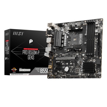 Дънна платка MSI Pro B550M-P Gen3, B550, AM4, DDR4, PCIe 3.0 (VGA/HDMI/DVI-D), 1x M.2, 4x SATA 6Gb/s, 2x USB 3.2 Gen 1 Type-A, mATX | JAR Computers Дънна платка MSI PRO B550M-P GEN3 911-7D95-002