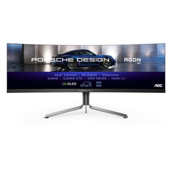 Монитор AOC PD49, 49" (124.46 cm) Curved QD-OLED панел, HDR, 240Hz, DQHD, 0.03ms, 80 000 000:1, 1000 cd/m2, DisplayPort, HDMI, USB, LAN | JAR Computers AOC PD49