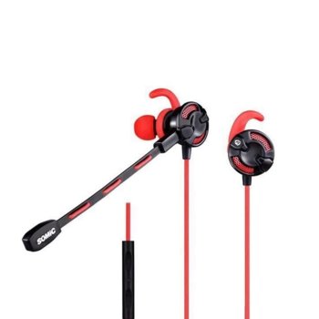 Слушалки Somic G618, микрофон, гейминг, тип "тапи", 10мм говорители, сваляем микрофон, 1.2m, 3.5mm jack, червени | JAR Computers Somic G618-RD