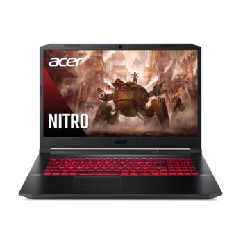Лаптоп Acer Nitro 5 AN517-41 (NH.QASEX.00A-12GB), шестядрен AMD Ryzen 5 5600H 3.3/4.2GHz, 17.3" (43.94 cm) Full HD IPS Anti-Glare Display & GF GTX 1650 4GB, (HDMI), 12GB DDR4, 512GB SSD, 1x USB Type-C, No OS | JAR Computers Acer Nitro 5 AN517-41