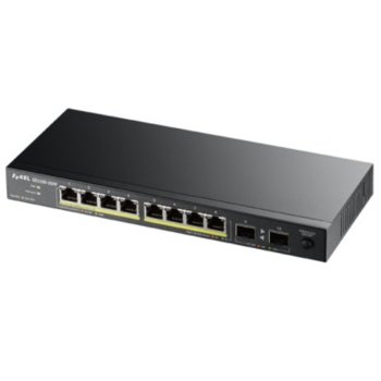 Суич ZyXEL GS1100-10HP, 1000Mbps, 10 порта, 8x 1000BASE-T PoE, 2x SFP | JAR Computers ZyXEL GS1100-10HP
