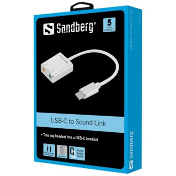 Външна звукова карта Sandberg SNB-136-26, USB-C(м), 2x 3.5mm жак, бяла image