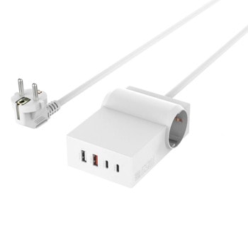 Разклонител 4Smarts GaN Desk Power Strip Hub, 2 гнезда, 2x USB-A, 2x USB-C, защита от пренапрежение, QC4+, 1.5 m, бял | JAR Computers Разклонител 4Smarts 540559