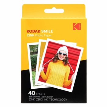Фотохартия Kodak Zink RODZL3X440, 3.5 x 4.25 inch, за Kodak Smile Classic, 40 листа | JAR Computers Kodak RODZL3X440
