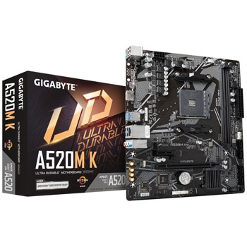 Дънна платка GIGABYTE A520M K, A520, AM4, DDR4, PCI-E 3.0, (HDMI), 4x SATA 6Gb/s, 1x M.2, 4x USB 3.2 Gen 1, mATX | JAR Computers Gigabyte A520M K AM4 DDR4 GA-MB-A520M-K