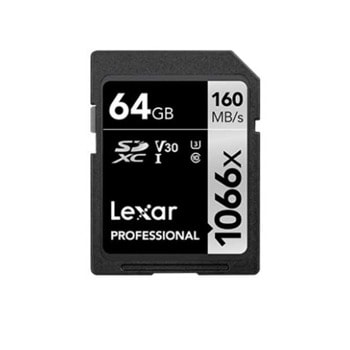 Карта памет 64GB SDXC, Lexar Professional 1066x, Class 10 UHS-I, U3, скорост на четене до 160 MB/s, скорост на запис до 70 MB/s | JAR Computers 64GB SDXC Lexar Professional 1066x