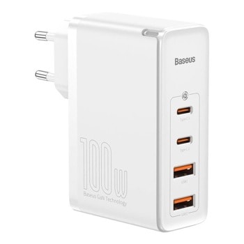 Зарядно устройство Baseus GaN 2 Pro (CCGAN2P-L02), от контакт към 2x USB A, 2x USB C, 20V/5A, бяло, 100W | JAR Computers Baseus GaN 2 Pro Charger 100W CCGAN2P-L02