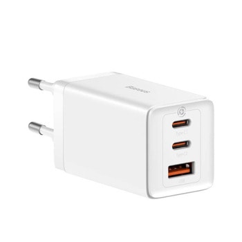 Зарядно устройство Baseus CCGP120202, от контакт към 1 x USB-A(ж) и 2 x USB-C(ж), 65W, бяло | JAR Computers Зарядно устройство Baseus CCGP120202