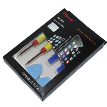 Комплект 6 в 1 за разглобяване на Iphone 4/5/6 Poso JK-105, кръстата отвертка, еврейска звезда, пластмасови повдигача, тънко/дебело перце | JAR Computers Комплект 6 в 1 за разглобяване Iphone Poso JK-105
