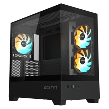 Кутия Gigabyte C201 PANORAMIC, microATX/Mini-ITX, 2x USB 3.0, 3x 120mm вентилатора A-RGB, с прозорец, черна, без захранване | JAR Computers Кутия GIGABYTE C201 PANORAMIC + 3 ARGB Вентилатора