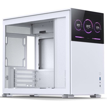 Кутия Jonsbo D31 Screen White, Micro ATX/Mini ITX/Mini DTX, 1x USB 3.0, 1x USB-C, с прозорец, преден екран, без захранване, бяла | JAR Computers Jonsbo D31 Screen White
