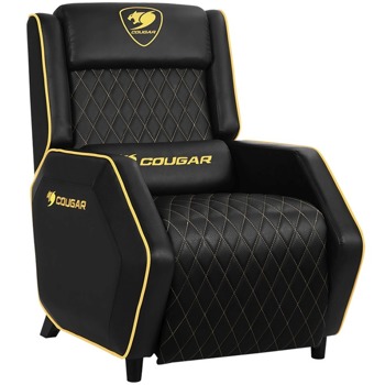 Геймърски стол Cougar Gaming Ranger Royal, до 160 кг. макс тегло, еко кожа, лумбална опора, облегалка за глава, черен/златист image