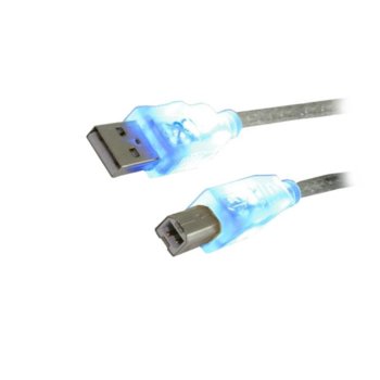 Кабел MediaRange MRCS109, от USB A(m) към USB B(m), 1.8M, синя подсветка, прозрачен | JAR Computers Кабел MEDIARANGE, от USB A(m) към USB B(m)