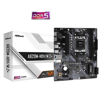 Дънна платка ASRock A620M-HDV/M.2+, A620, AM5, DDR5, PCIe 4.0 (HDMI/DP), 2x M.2, 4x SATA 6Gb/s, 1x USB 3.2 Gen1 Type-C, 3x USB 3.2 Gen1 Type-A, Micro ATX | JAR Computers Дънна платка ASRock A620M-HDV/M.2+