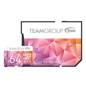 Карта памет 64GB microSDXC, Team Group Color Card II с адаптер, Class10, UHS-I U3, скорост на четене 90MB/s, скорост на запис 45MB/s image