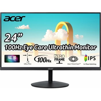Монитор Acer SH242YEbmihux (UM.QS2EE.E13), 23.8" (60.45cm) IPS панел, 100Hz, Full HD, 1ms, 100 000 000:1, 250cd/m2, HDMI, USB-C, Регулируема височина на стойката | JAR Computers Acer SH242YEbmihux UM.QS2EE.E13