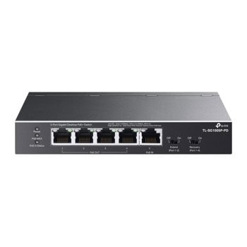 Суич TP-Link TL-SG1005P-PD, 1000Mbps, 5 порта, 5x 10/100/1000 Mbps RJ-45 (4x PoE+/1x PoE++) | JAR Computers TP-Link TL-SG1005P-PD