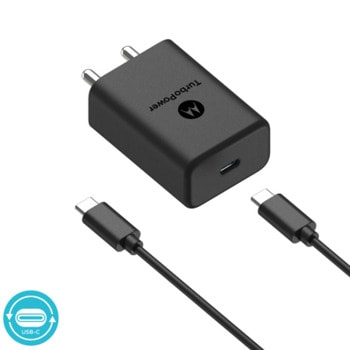 Зарядно устройство Motorola TurboPower, от контакт към USB-C(ж), 27W, черно, с кабел, QC4+ | JAR Computers Motorola TurboPower 27W Wall Charger SJSC32ET1