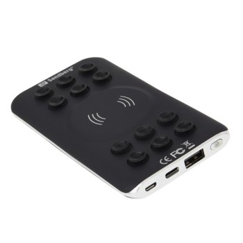 Външна батерия /power bank/ Sandberg, 6000mAh, Micro USB(ж)/USB A(ж)/USB C(ж), безжично зареждане(Qi) 5V/1A, черна | JAR Computers Sandberg Powerbank 6000 Wireless + USBC